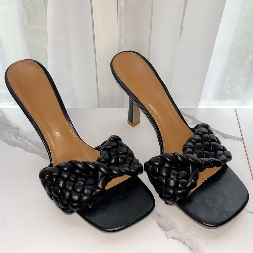 Black Woven Strap Heeled Sandals